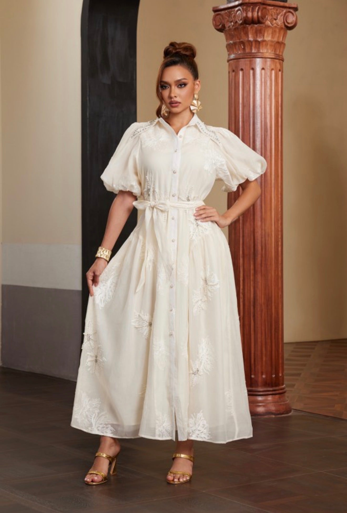 white christmas dresses Ethereal Bloom Maxi Dress in Beige