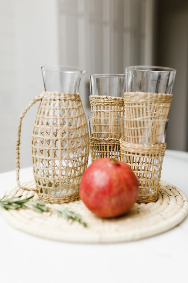 Drinking Glass With Woven Seagrass Sleeve - PRINZZESA BOUTIQUE