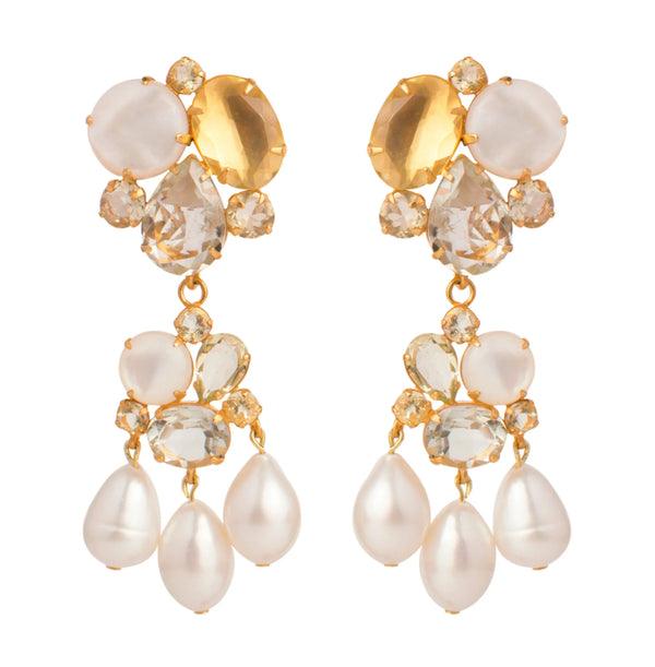 Priya Pearls & Clear Quartz Earrings - PRINZZESA BOUTIQUE