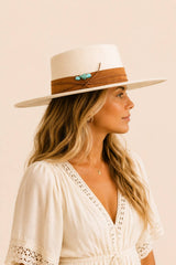 Tasha Boater Crown Hat- Beige