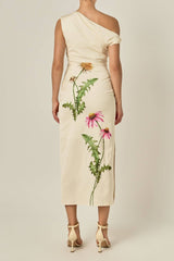 One Shoulder Flower Detail Maxi Dress