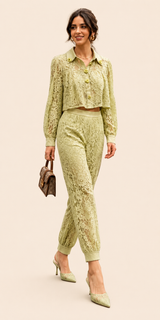 Lace Long Sleeve Top And Pant Set