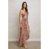 Floral One Shoulder Asymmetrical Pleated Dress