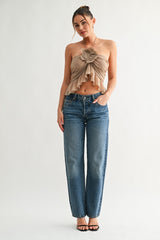 Taupe Petal Halter Ruffle Top