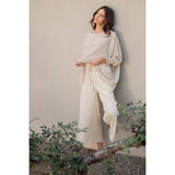LEAF PRINT OVERSIZED TOP WITH SMOCKED CUFF SLEEVE