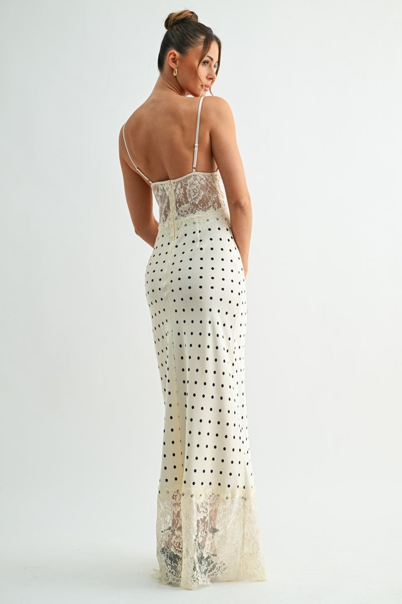 Cream Lace Polka Dot Maxi Dress Medium