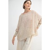 LEAF PRINT OVERSIZED TOP WITH SMOCKED CUFF SLEEVE
