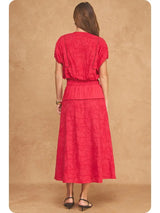 Red Floral Embroidery Cotton Lace Trim Skirt Top Set