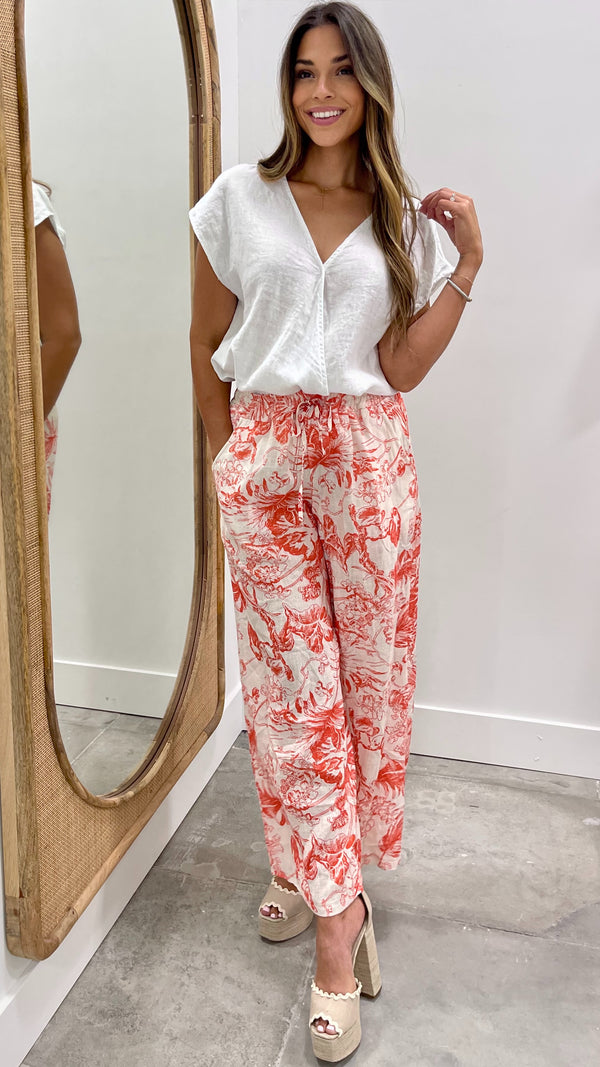 Linen Printed Orange Pants