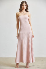Strapless Knit Pleated Maxi Dress Baby Pink
