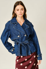 A Line Denim Half Trench Coat With Belt