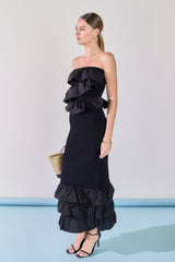 Mixed Media Strapless Fitted Maxi Dress