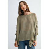 BOAT NECK OVERSIZE TOP WITH SMOCKED CUFF SLEEVE