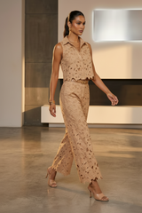 Natural Cut out Lace Pant Set