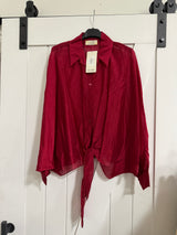 Italian Tie front Blouse in Burgundy