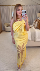 Tropical Palm Embroidered One-Shoulder Tassel Linen Mini