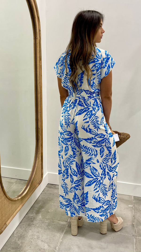 Mehgan White and Blue Long Pant Set