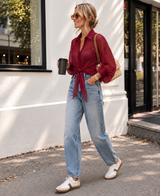 Italian Tie front Blouse in Burgundy