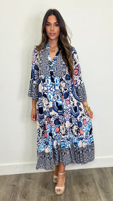 Alexandria Blue Print Viscose Maxi Dress