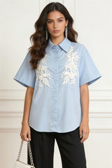 Button-up Shirt With Floral Embroidery Detail