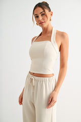 Light Taupe Smocked Halter Top