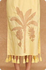 Tropical Palm Embroidered One-Shoulder Tassel Linen Mini