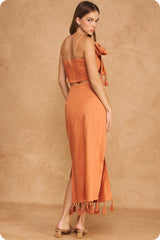 Tropical Palm Embroidered Tie-Shoulder Tassel Linen Set