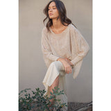 LEAF PRINT OVERSIZED TOP WITH SMOCKED CUFF SLEEVE