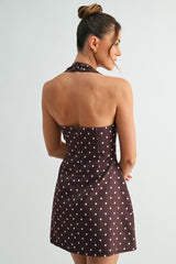 Monroe Polka Dot Halter Mini Dress Brown