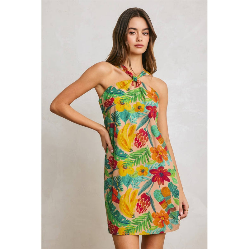 knot halter dress Tropical Conversational Mini RIO Tropical / Large Ava Presley Strapless Homecoming Active - 10/22/24 Size:48 - 42 WAIST This Betsy