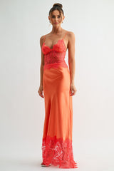 Orange Combo Luna Lace Satin Maxi Dress