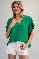The Mari V Neck Top Kelly Green