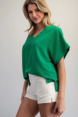 The Mari V Neck Top Kelly Green
