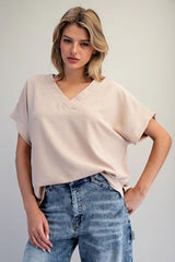The Mari V Neck Top Taupe