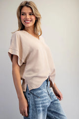 The Mari V Neck Top Taupe