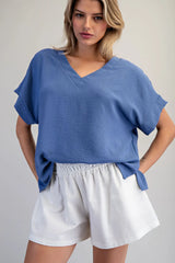 The Mari V Neck Top Denim