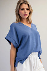 The Mari V Neck Top Denim