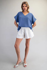 The Mari V Neck Top Denim