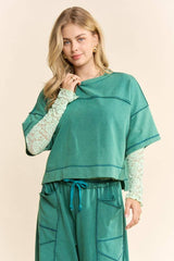 MINERAL WASHED TOP ELASIC WAIST BARREL PANTS SET