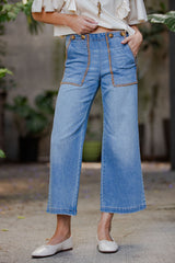 Denim Stitched Palazzo Pants