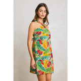 Tropical Conversational Knot Halter Mini Dress