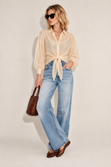 Italian Tie front Blouse in Champagne