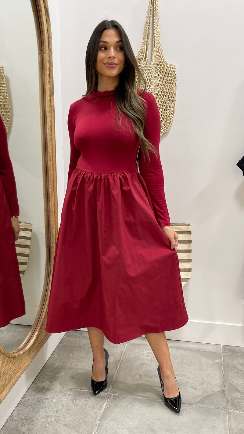 Luxe Harmony Mock Neck Midi Dress Burgundy