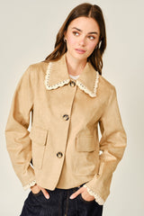 Crochet Lace Collar Suede Jacket