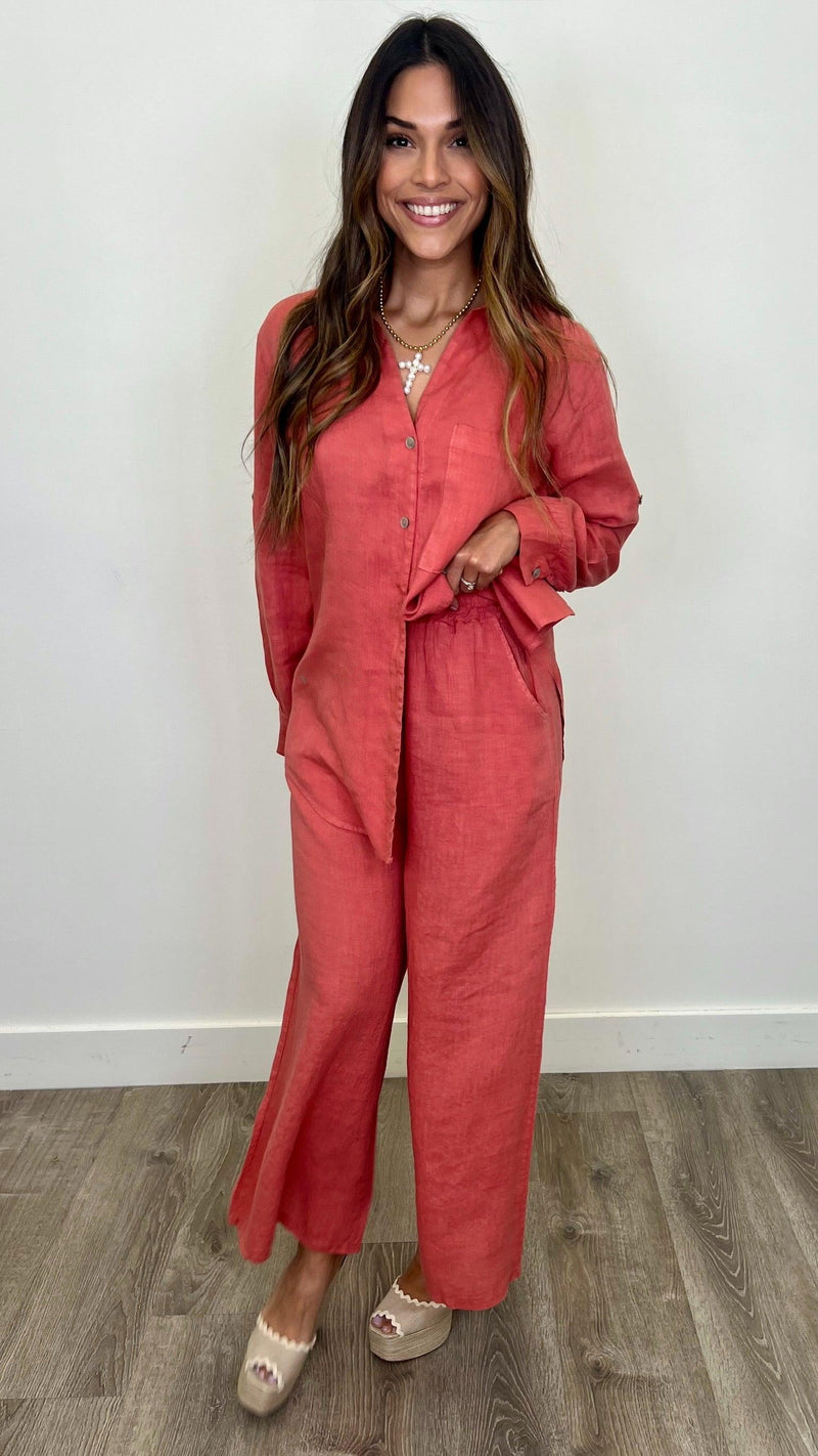 Lucia Linen Button Up Top - PRINZZESA BOUTIQUE