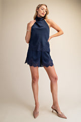 Lace Edge Shorts Navy