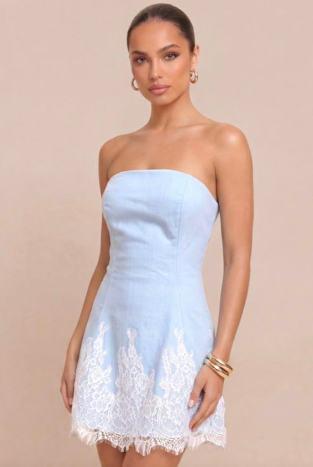 Light Blue with White Lace Edge Mini Dress