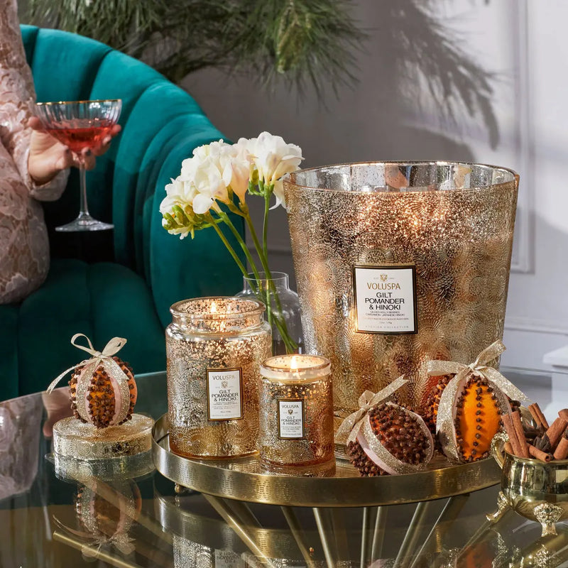 18 OZ LARGE JAR CANDLE GILT POMANDER & HINOKI - PRINZZESA BOUTIQUE