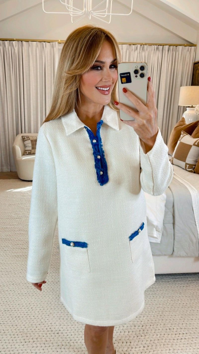 Ria Cream Tweed Mini Dress