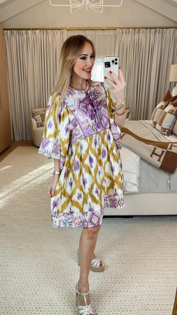 Xenia Golden Yellow Print Dress - PRINZZESA BOUTIQUE